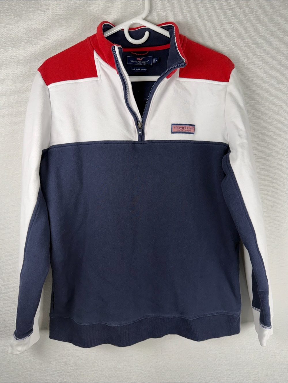 Vineyard Vines Men’s Red White Navy Zip-Up Colorblock Sweater
